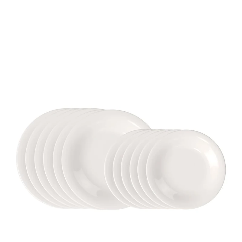 Like. by Villeroy & Boch – Essential Plate Set, 12 Pieces, White, Dishwasher-Safe & Microwave-Safe, Clear Shape for a Variety of Dishes, Premium Porcelain