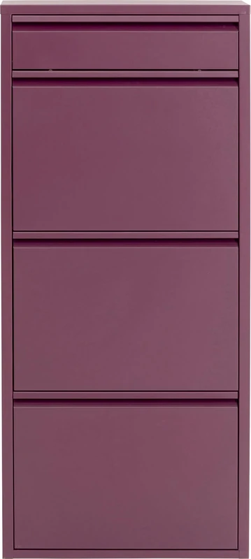 Kare Design shoe cabinet Caruso 3 Plus 1, berry, 114.5x50x15 cm, tilt-out shoe cabinet, shoe rack, shoe shelf, 3 compartments for 6 pairs of shoes + 1 compartment for keys, steel, slim, hallway