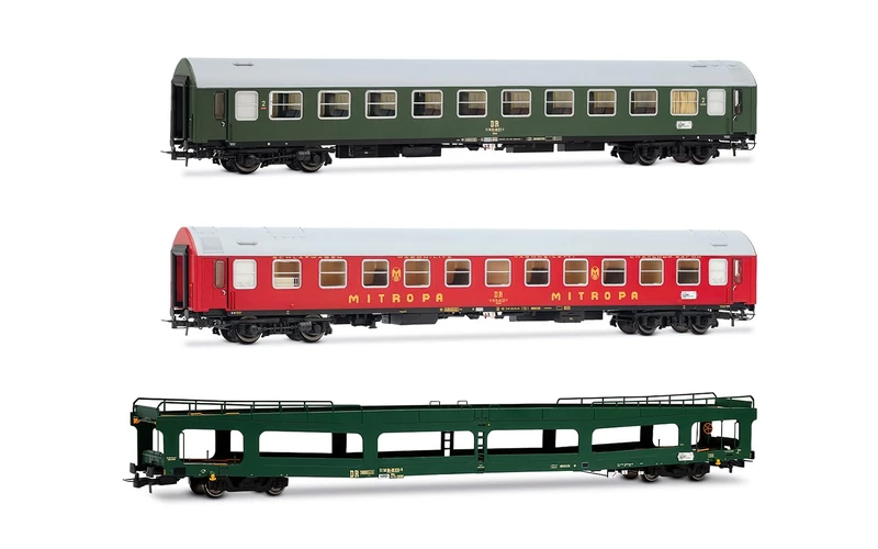 Rivarossi HR4418 DR, 3-unit pack, car sleeper train Berlin – Lörrach, Bc, WLAB and DDm, green and red, ep. IV Railway 3x Coaches