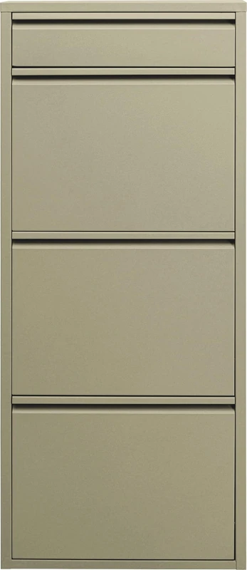 Kare Design shoe cabinet Caruso 3 Plus 1, khaki, 114.5x50x15 cm, tilt-out shoe cabinet, shoe rack, shoe shelf, 3 compartments for 6 pairs of shoes + 1 compartment for keys, steel, slim, hallway