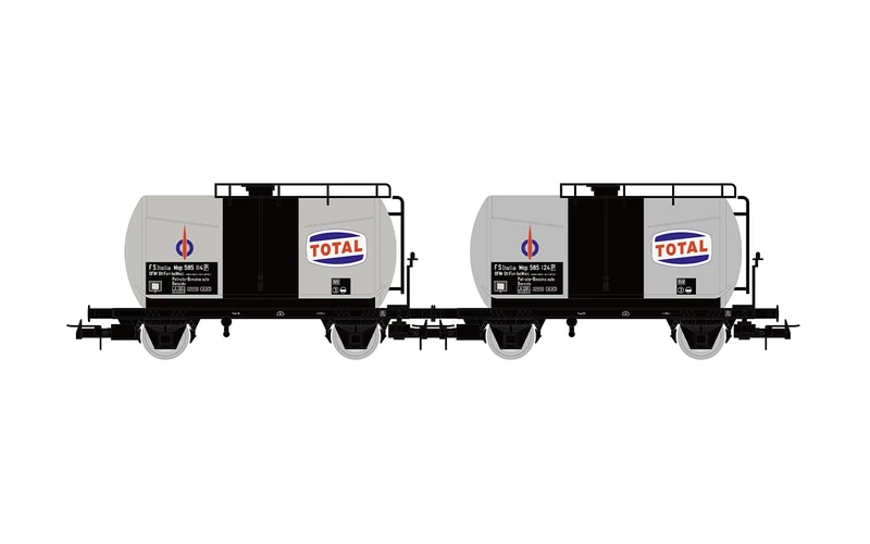Rivarossi HR6565 FS, 2-unit pack 2-axle tank wagons "Total" silver, ep. III Railway 2x Wagons