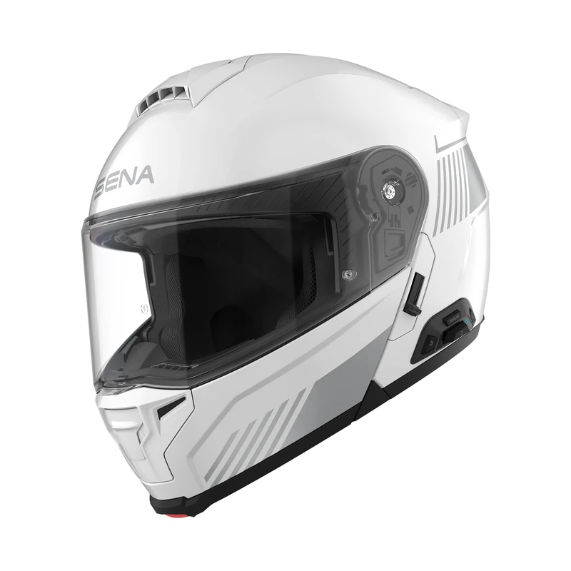 Sena SPECTER Modular Smart Communication Motorcycle Helmet with Mesh Intercom, 2nd Gen SOUND by Harmon Kardon, DuPont Kevlar Shell (Gloss White, L)