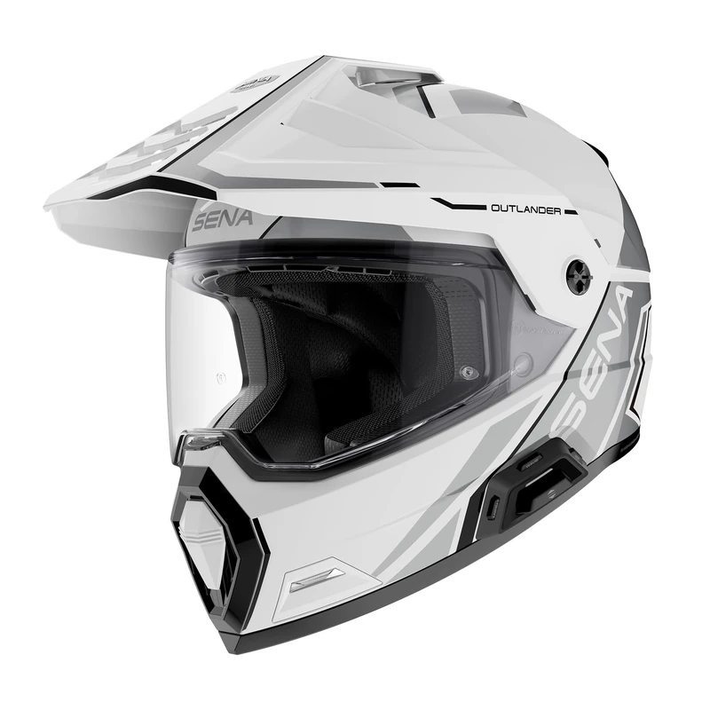 Sena OUTLANDER Dual Sport Bluetooth Smart Motorcycle Helmet with Sound by Harman Kardon, and Mesh and Wave Intercom Communication (Graphic Gloss White, XL) - Image 1