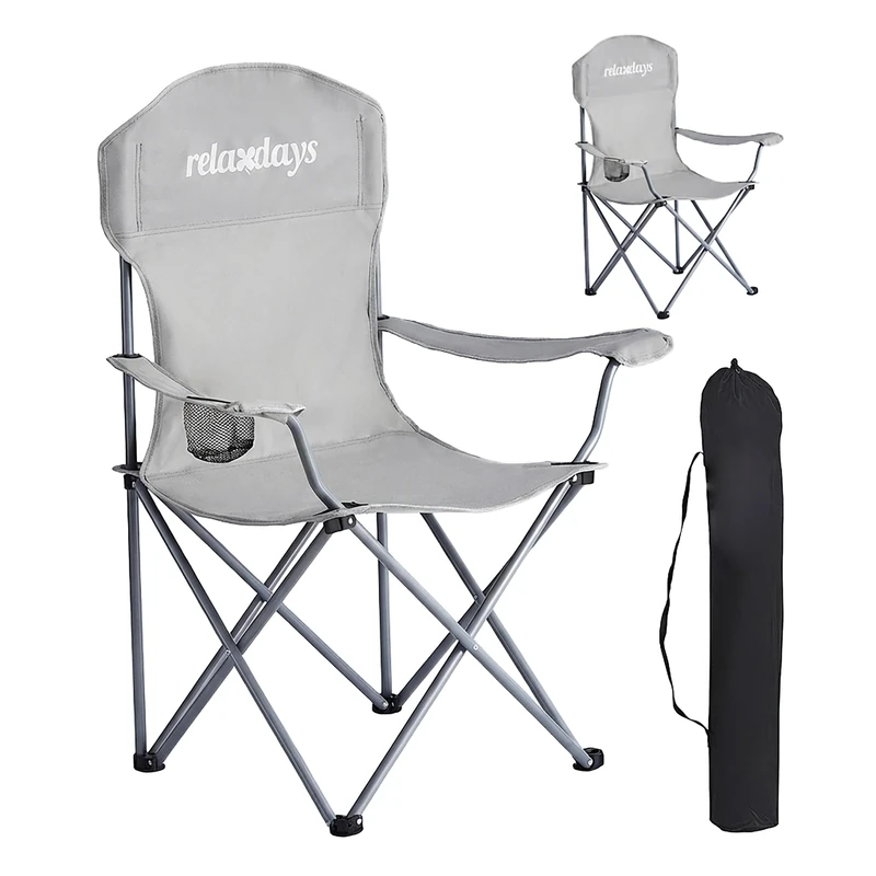 Relaxdays Camping Chairs, 2-pack, Foldable with Carry Bag & Drink Holder, 150 kg, Polyester, Metal, Grey - Image 1