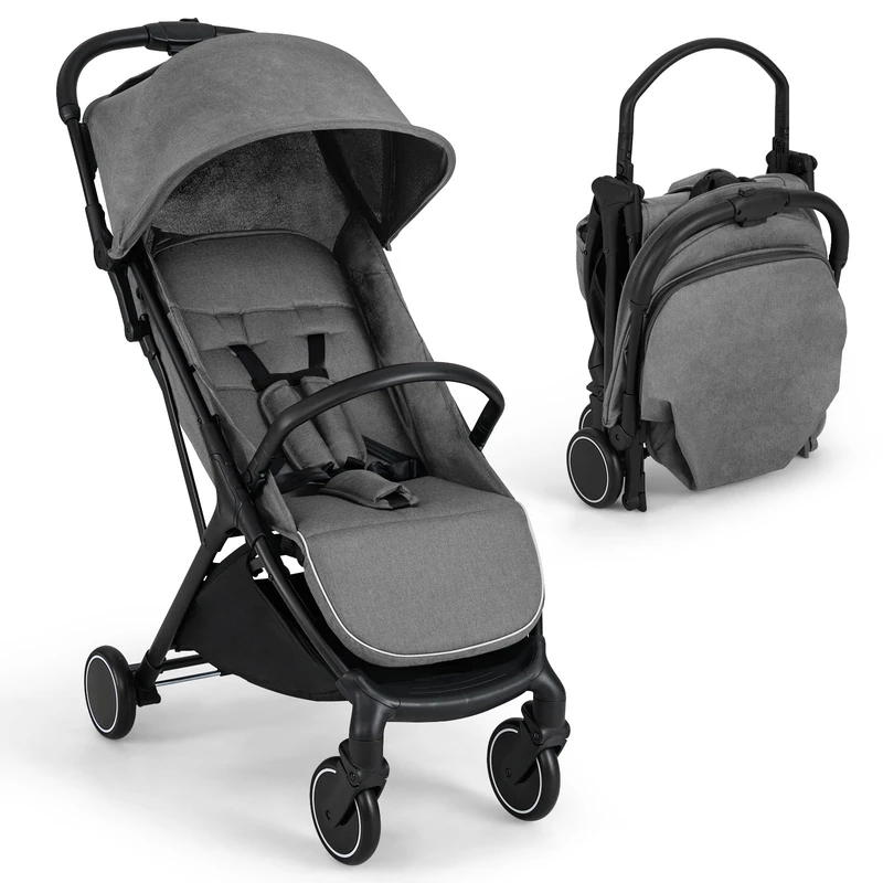 FANTASK Foldable Pushchair, Children's Buggy with Adjustable Sun Canopy, 5-Point Safety Belt, Travel Buggy with Tilting Backrest, Storage Basket, Baby Pram up to 15 kg (Grey)