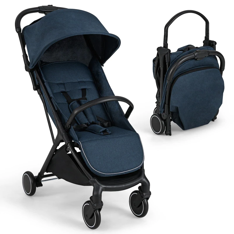 FANTASK Foldable Pushchair, Pushchair with Adjustable Sun Canopy, 5-Point Safety Belt, Travel Buggy with Tilt Backrest, Storage Basket, Baby Pram up to 15 kg (Blue)