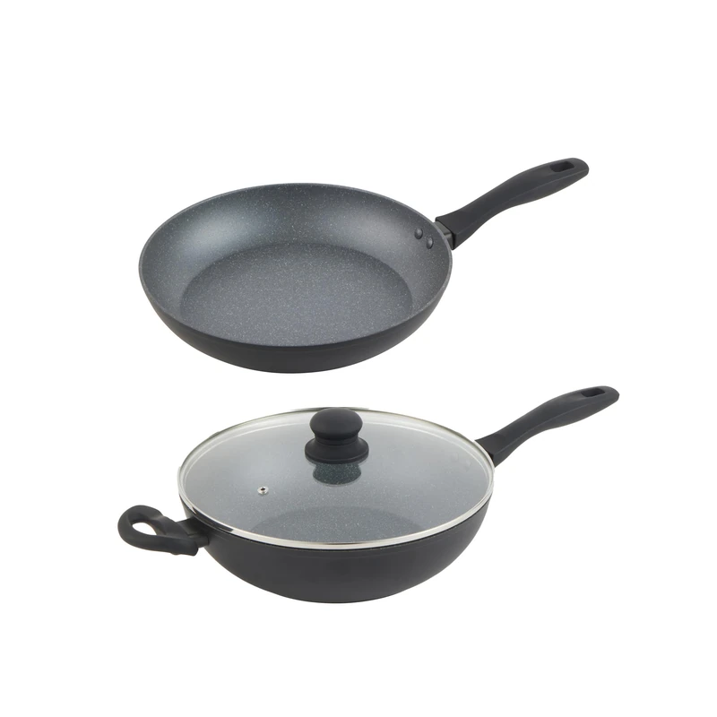 Russell Hobbs Metallic Marble Pan Set – 2-Piece, 28 cm Wok & 30 cm Frying Pan, Non-Stick, Induction Suitable, Healthy Cooking, Forged Aluminium, Soft-Grip Handle, Stir-Fry