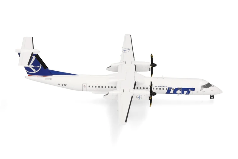 Herpa airplane model LOT Polish Airlines Bombardier Q400, on a scale of 1:200, metal miniature with pedastal, model building, collectors edition - Image 1