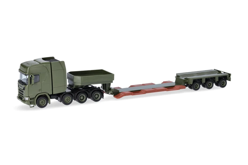 Herpa truck model Scania CR 20 HD low-boy semitrailer "Danish Army" (Denmark), on a scale of 1:87, Military, plastic miniature, made in Germany, model building, collectors edition - Image 1