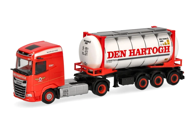 Herpa truck model DAF XG tank container semitrailer "Den Hartogh" (Netherlands), on a scale of 1:87, plastic miniature, made in Germany, model building, collectors edition - Image 1