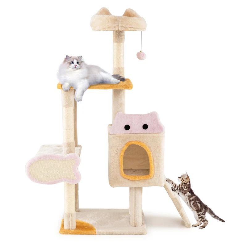 GYMAX Multi-level Cat Tree, Indoor Plush Cat Tower with Private Condo, Sisal Posts, Massage Comb & Fish-shaped Scratcher, Cute Kitten Activity Center for Climbing, Scratching, Sleeping