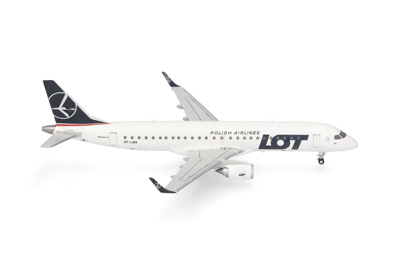 Herpa airplane model LOT Polish Airlines Embraer E190, on a scale of 1:200, plastic miniature with pedastal, model building, collectors edition