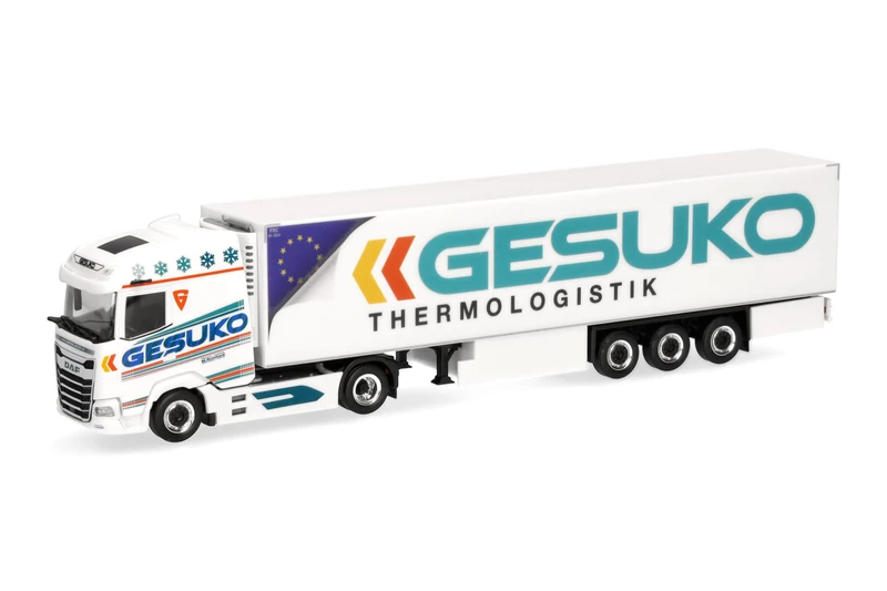Herpa truck model DAF XG refrigerated box semitrailer "GESUKO", on a scale of 1:87, plastic miniature, made in Germany, model building, collectors edition - Image 1