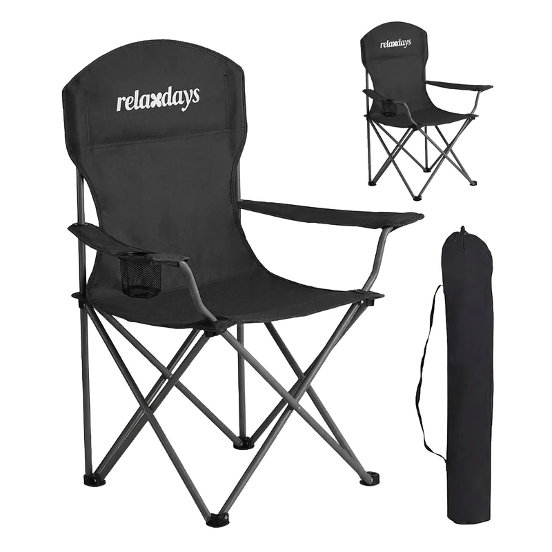 Relaxdays camping chair, set of 2, foldable with carry bag, drink holder, 150 kg, polyester, black - Image 1