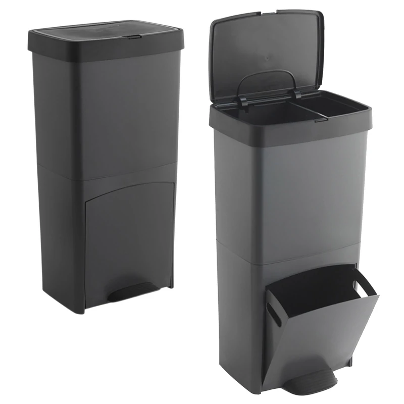 WELL HOME MOBILIARIO & DECORACIÓN 2 x 70L Vertical Bin with 2 Compartments Waste Bin 76 cm Grey - Image 1