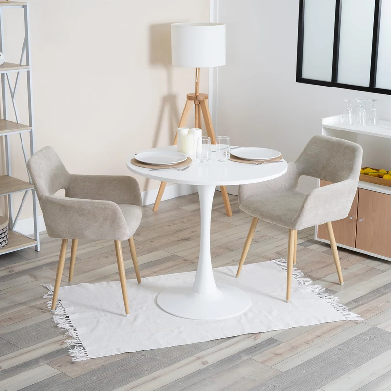 MEUBLE COSY Dining Chairs Set of 2, Upholstered Fabric Kitchen Chair with Backrest and Armrests, Corner Armchair with Metal Legs, Beige