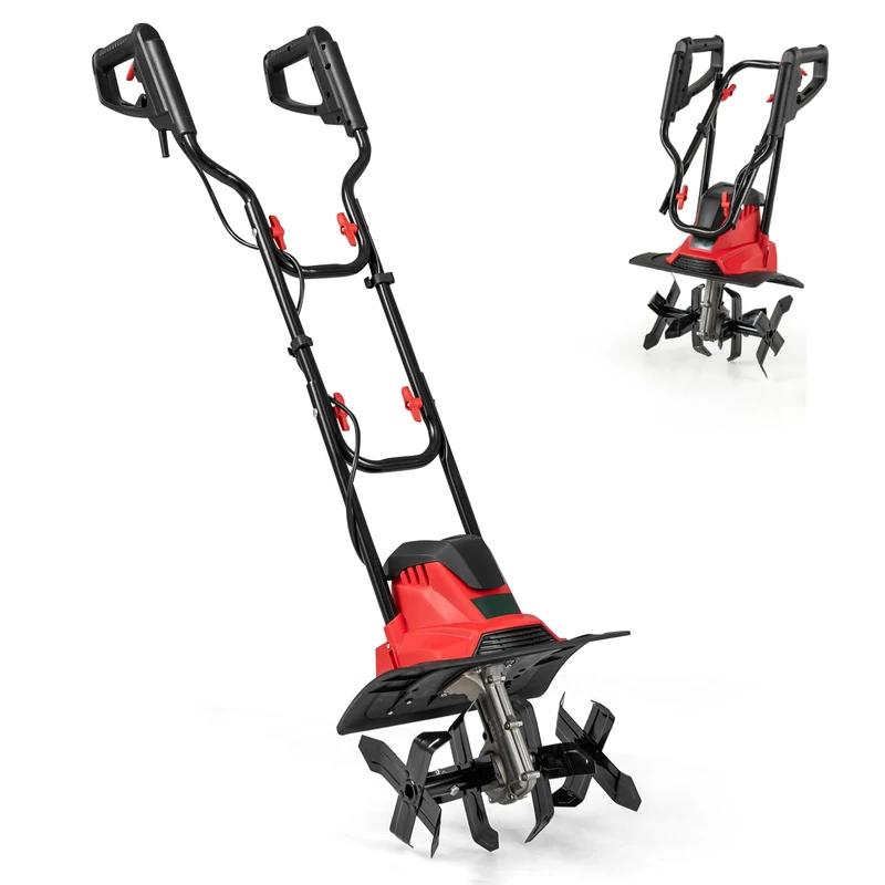GiantexUK Electric Garden Tiller, 750W/1200W Lawn Soil Cultivator Rotovator Rototiller with 4 Blades, Safety Lock & Foldable Handle, 22cm Working Depth (Red, 36cm Tilling Width, 1200W)