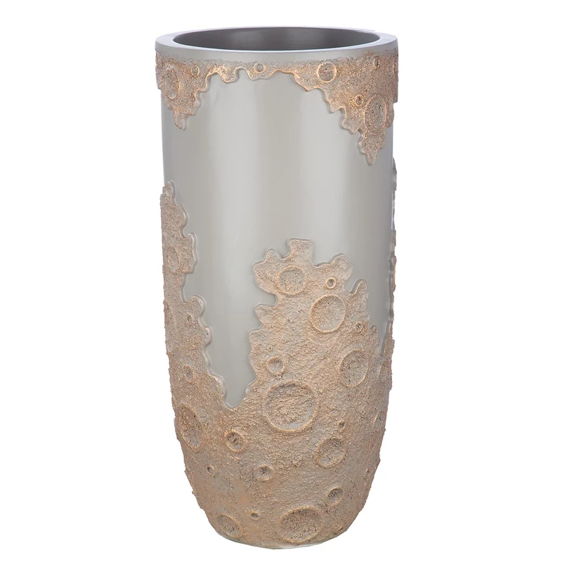 GILDE XXL Moon Planter - Fibreglass Poly - Round - Height 70 cm x Diameter 33 cm - Beige Grey - Motif Pattern - Image 1