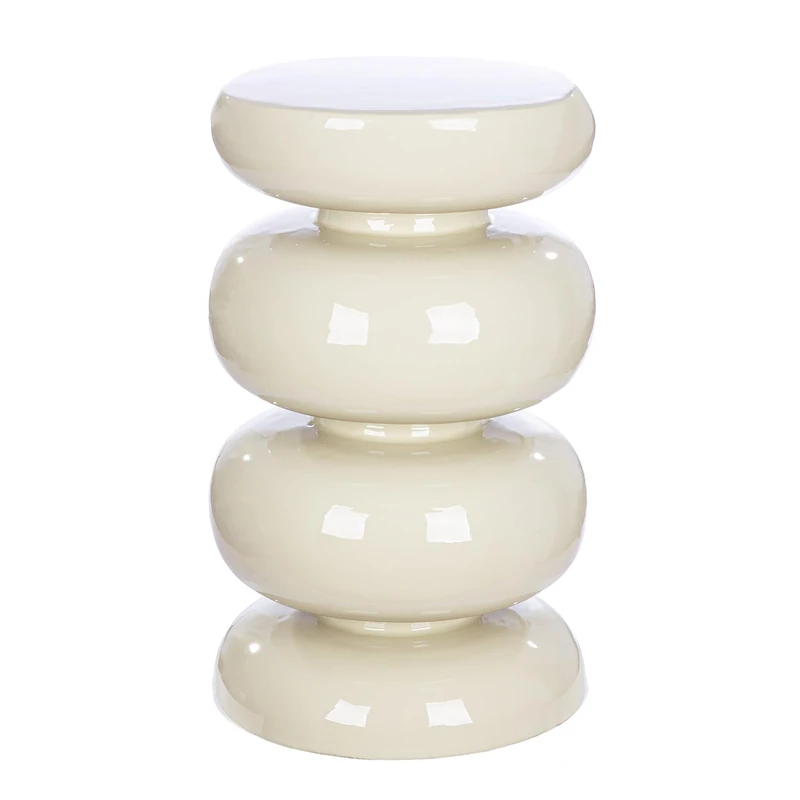 GILDE Pillar Lille Iron Round Height 48 cm x Diameter 30 cm Glossy Cream with Pattern