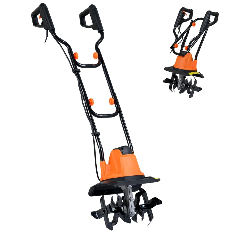 GiantexUK Electric Garden Tiller, 750W/1200W Lawn Soil Cultivator Rotovator Rototiller with 4 Blades, Safety Lock & Foldable Handle, 22cm Working Depth (Orange, 32cm Tilling Width, 750W)
