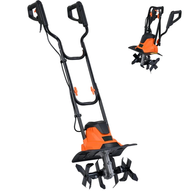 GiantexUK Electric Garden Tiller, 750W/1200W Lawn Soil Cultivator Rotovator Rototiller with 4 Blades, Safety Lock & Foldable Handle, 22cm Working Depth (Orange, 36cm Tilling Width, 1200W)