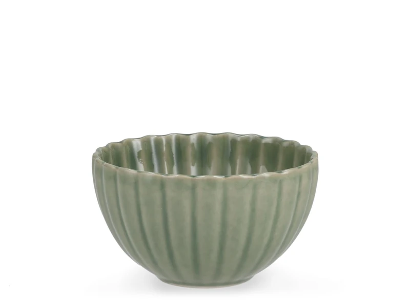H&H Set of 6 11.5cm Stoneware Lotus Green Bowls - Dessert and Snack Bowls, Embossed Petal Effect, Dishwasher and Microwave - Image 1
