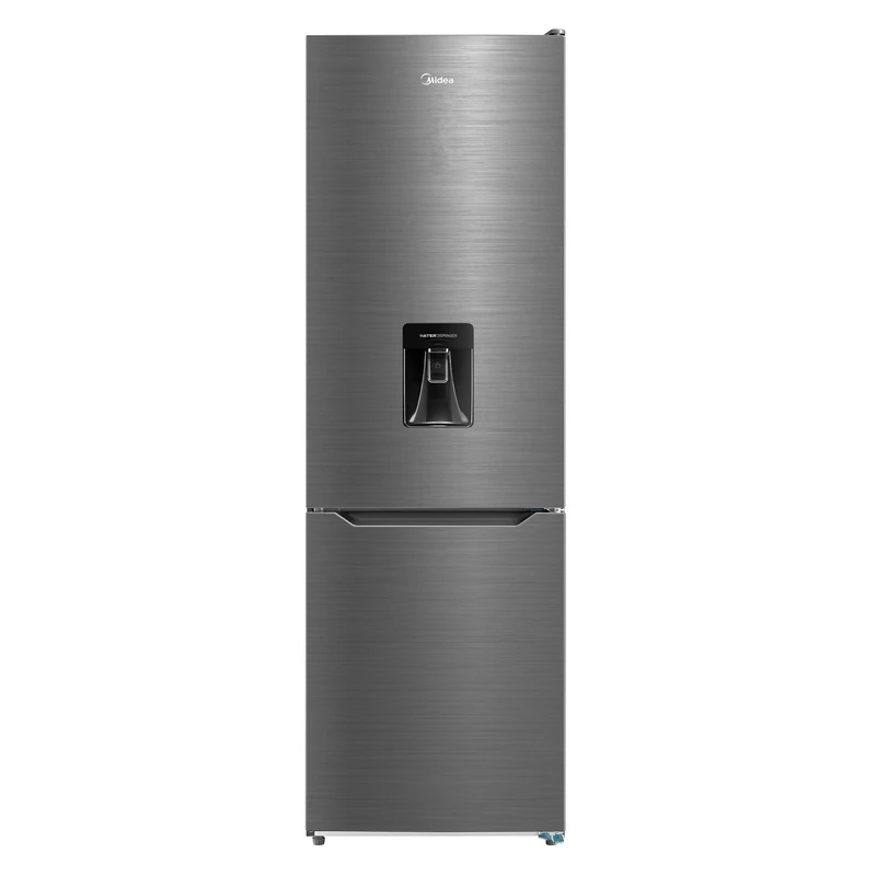 Midea MDRB424FGD46W 188cm 60/40 Freestanding Fridge Freezer, 308L Total Capaticy (222L Fridge + 86L Freezer), No Frost, Non-plumbed Water Dispenser, 59.5W x 63D x 188H cm - Stainless Steel
