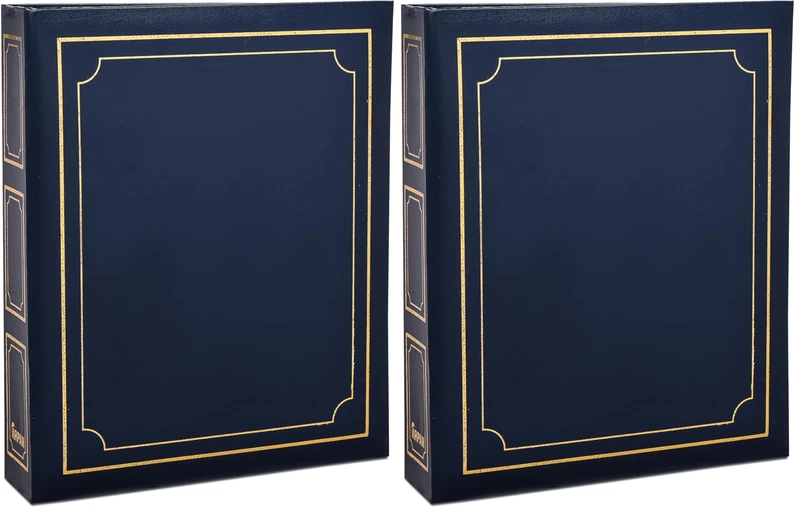 ARPAN Large Self Adhesive Photo Album Ring Binder, 40 Sheets / 80 Sides, Traditional Sticky Page Photo Album with Index Pages & CD/DVD Pocket (Blue) (Pack of 2)