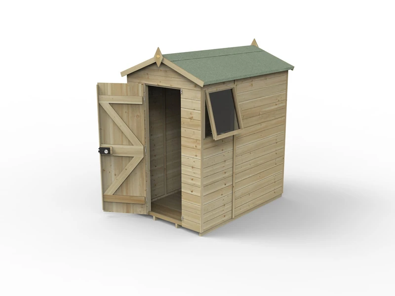 Forest Garden 4x6 Wooden Apex Shed|1 Opening Window|Timberdale Outdoor Storage with Floor| 25 Yr Anti-Rot Protection
