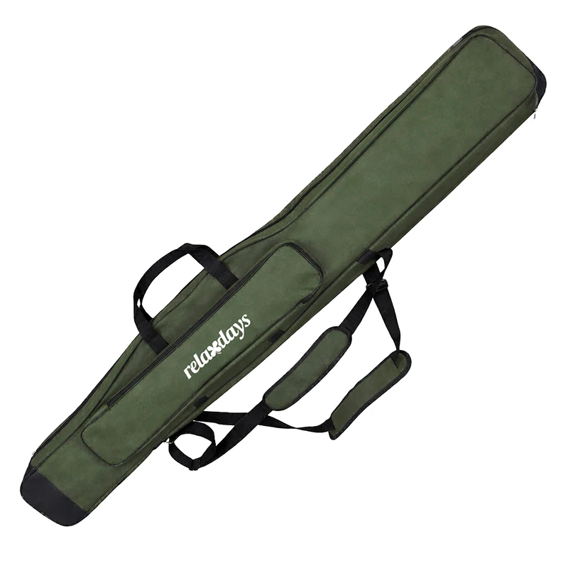 Relaxdays Fishing Rod Bag, 150 cm, for 3 rods, 5 compartments, padded, 1200D Oxford, olive green - Image 1