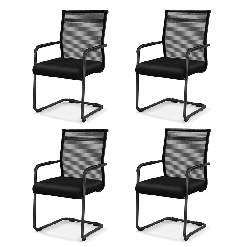 CASART Conference Chairs Set of 2/4, Stackable Reception Chairs Mesh Office Chairs with Backrest, Armrests & Metal Base, Heavy Duty Meeting Chairs for Waiting Room Office (4, All Black)