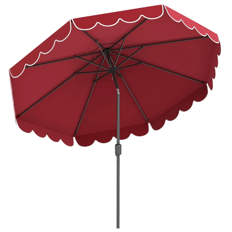 FANTASK Parasol 300 cm, Garden Umbrella with Crank and Valance, Tilts 30° on Both Sides, Market Umbrella for Garden, Balcony and Patio (Red)