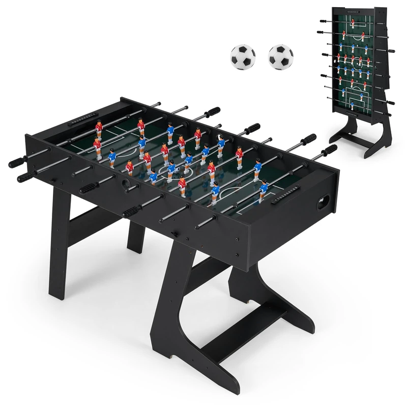 FANTASK Foldable Football Table with 2 Balls, 2 Scores & 22 Toy Figures, Football Table for 2-4 Players, Space-Saving Game Table for Children and Adults (Black) - Image 1