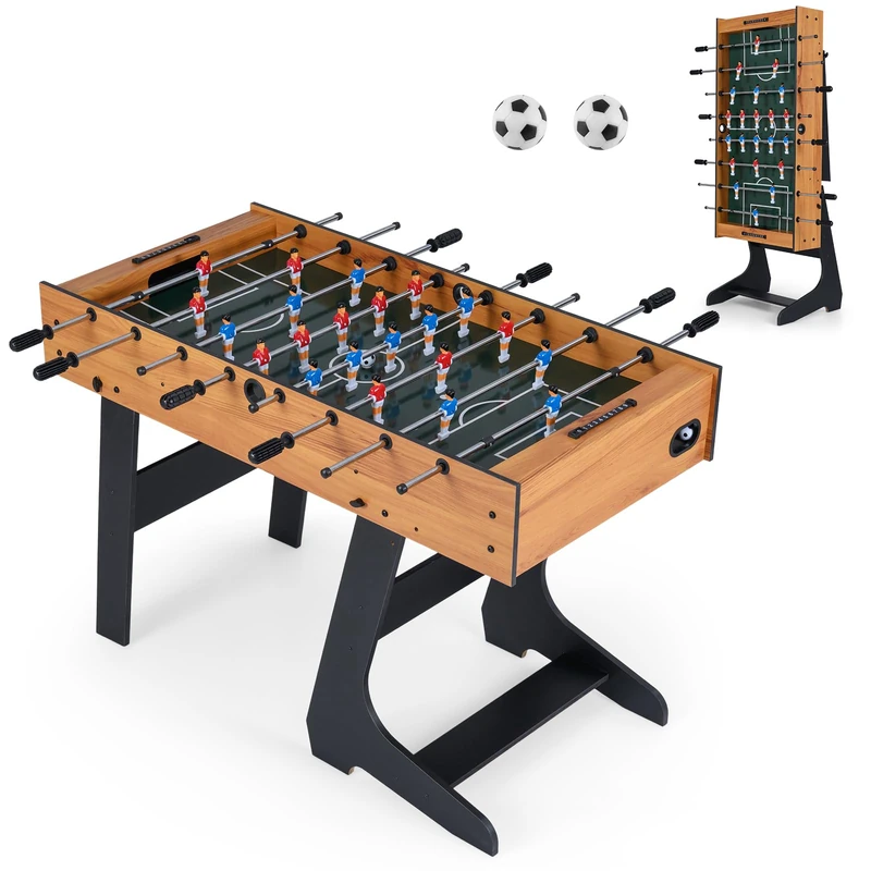 FANTASK Foldable Football Table with 2 Balls, 2 Score Counters & 22 Toy Figures, Football Table for 2-4 Players, Space-Saving Game Table for Children and Adults (Natural)