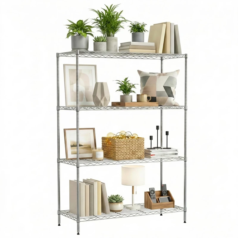 BestOffice 4 Tier Shelving Unit NSF Wire Shelf Metal Large Storage Shelves Heavy Duty Height Adjustable Commercial Grade Steel Utility Layer Shelf Rack Organizer 450kg Capacity