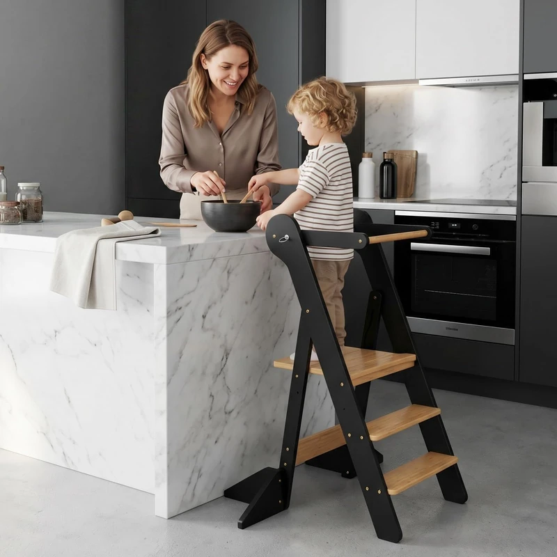 COSYLAND Kitchen Step Stool for Toddlers, Foldable & Height Adjustable