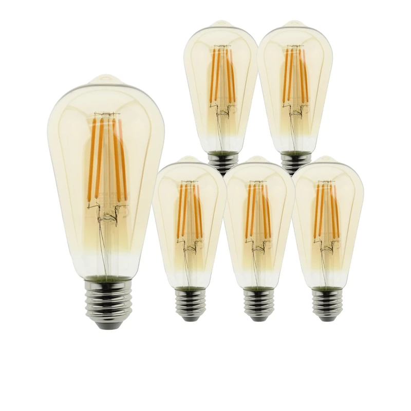 Blaupunkt Filament LED E27 Amber Bulb, ST64 Teardrop, 8W (60W Equiv), 806 Lumens, 2300K Extra Warm Gold Light, Non-Dimmable, Vintage Retro Decorative Value Pack – 6 Pack