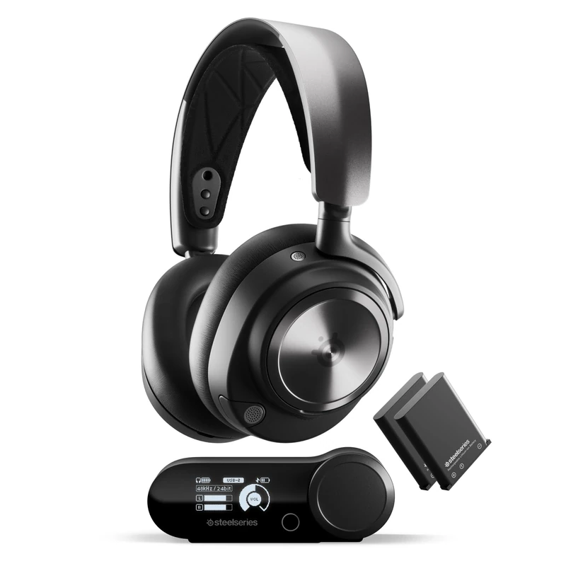 SteelSeries Arctis Nova Pro Wireless - Multi-System Gaming Headset- Unlimited Battery Life; 2 Hot-Swap Batteries - Active Noise Cancellation - ClearCast Gen2 Mic - PC, PS5,Switch, Mobile - Black
