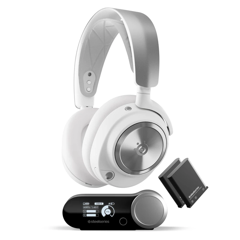 SteelSeries Arctis Nova Pro Wireless - Multi-System Gaming Headset- Unlimited Battery Life; 2 Hot-Swap Batteries - Active Noise Cancellation - ClearCast Gen2 Mic - PC, PS5,Switch, Mobile - White