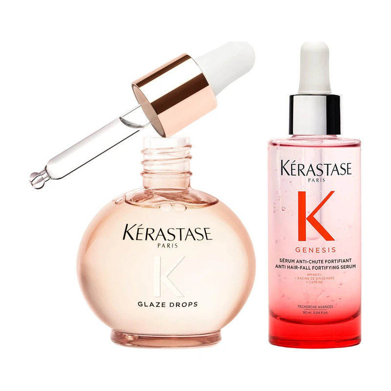 Kérastase Gloss Absolu Glaze Drops Hair Oil 45ml and Genesis Anti Fall Hair Serum 90ml, Anti Frizz Shine and Strengthening Routine for Weakened Hair - Image 1
