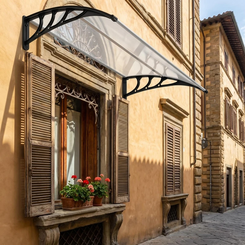 Garvee Outdoor Canopy 100 x 150 cm Transparent Polycarbonate - UV Protection, Rain and Snow Resistant - Aluminium Frame, Easy Installation - For Entrance, Balcony or Window - - Image 1