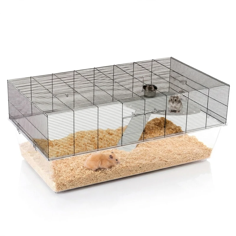 Ferplast Glassy 120, Cage for Hamsters, Gerbils and Mice, 2-Tier Habitat, Transparent Base 22.5 cm High, Shelf with Ladder, Drinking Bottle and Bowl, 120 x 67 xh 51 cm.
