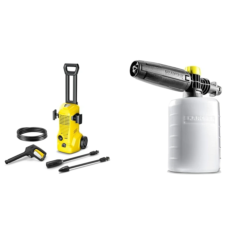 Kärcher high-pressure washer K 2, pressure: max. 110 bar, flow rate: 360 l/h, area: 20 m²/h, weight: 4.2 kg, high-pressure gun, high-pressure hose, dirt blaster + Kärcher FJ 6 Foam Nozzle