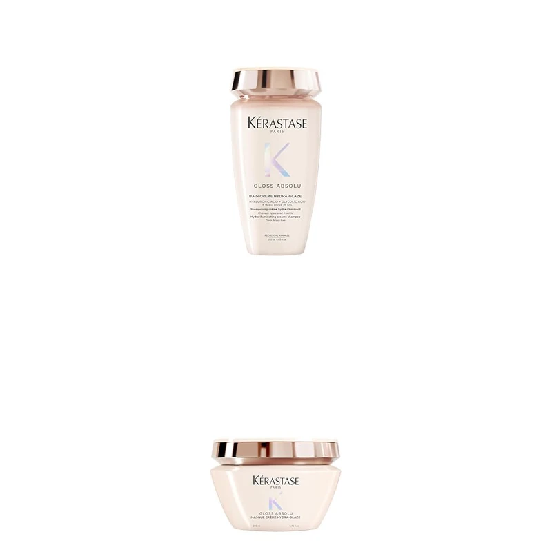 Kerastase Gloss Absolu Anti-Frizz Shampoo 250ml and Hair Mask 200ml Bundle, Hydrating Haircare Routine for Thick and Curly Hair with Hyaluronic and Glycolic Acid