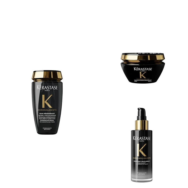 Kerastase Chronologiste Anti-Ageing Haircare Bundle: Revitalising Shampoo 250ml, Hair Mask 200ml and Overnight Serum 90ml, Routine for Weakened Hair with Hyaluronic Acid
