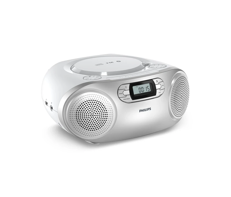 Philips TAZ2000 Portable CD Soundmachine with FM Radio, Bluetooth 6.0, USB Playback, Audio‑In, Dynamic Bass Boost, 6W Stereo Speakers, AC/Battery Powered, Carry Handle - Silver - Image 1