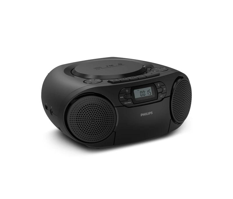 Philips TAZ2200 Portable CD & Cassette Soundmachine with FM Radio, Bluetooth 6.0, USB Playback, Audio‑In, Dynamic Bass Boost, 6W Stereo Speakers, AC/Battery Powered, Carry Handle - Silver