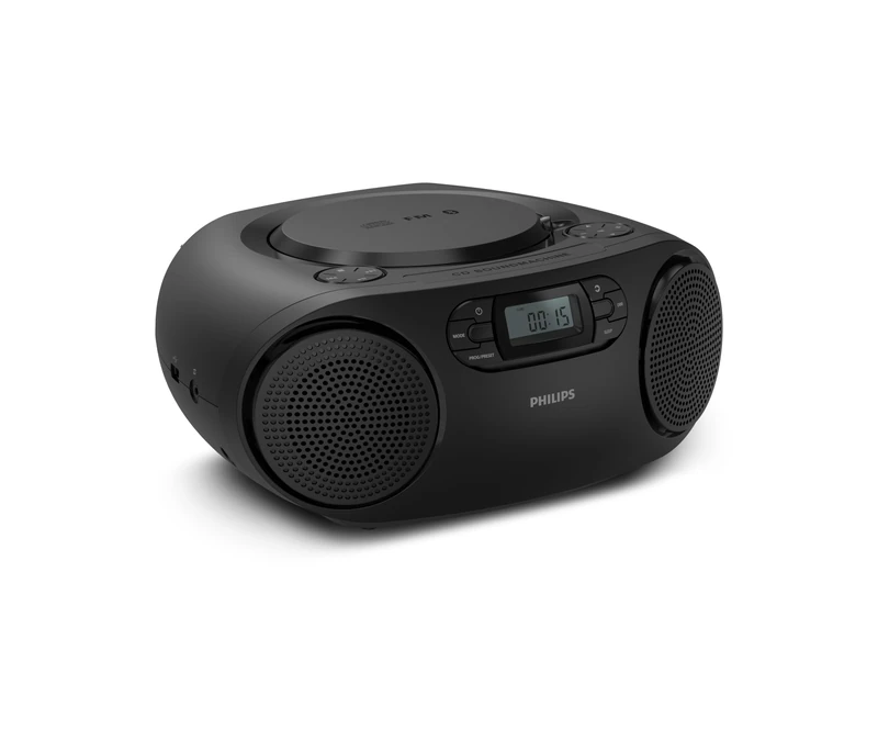 Philips TAZ2000 Portable CD Soundmachine with FM Radio, Bluetooth 6.0, USB Playback, Audio‑In, Dynamic Bass Boost, 6W Stereo Speakers, AC/Battery Powered, Carry Handle - Black - Image 1
