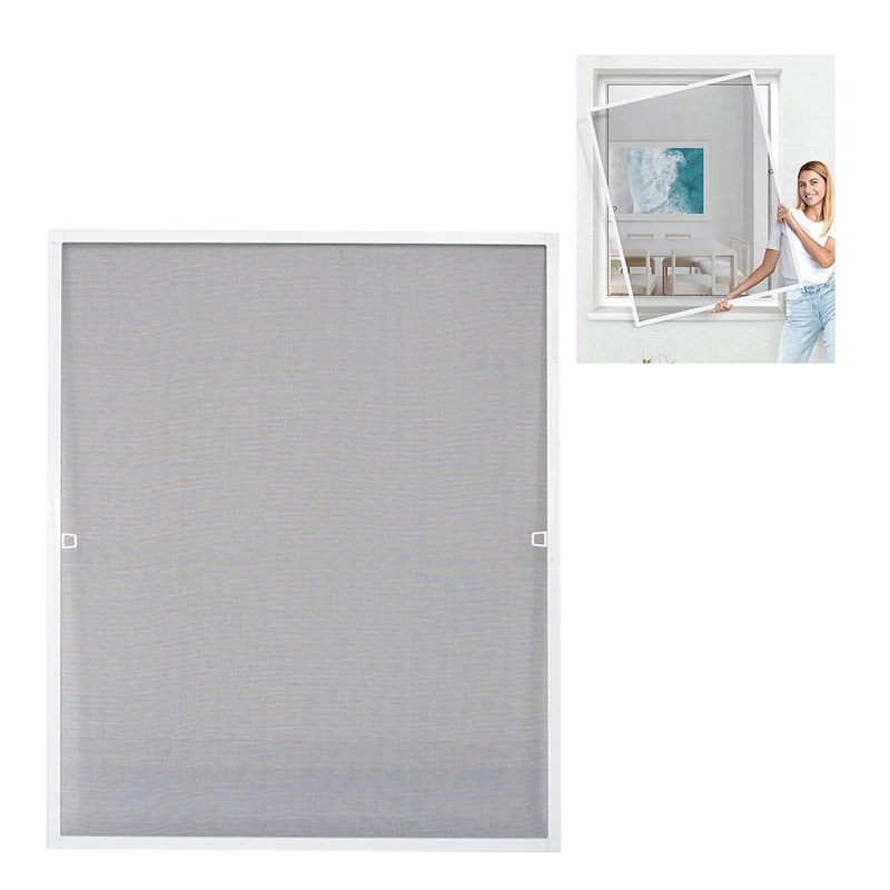 Amig - Fixed Mosquito Net for Window - 120 x 140 cm - White Aluminum Frame - Gray Fiberglass Mesh - Screw Installation - Ventilation with Insect Protection - Mod. MF01