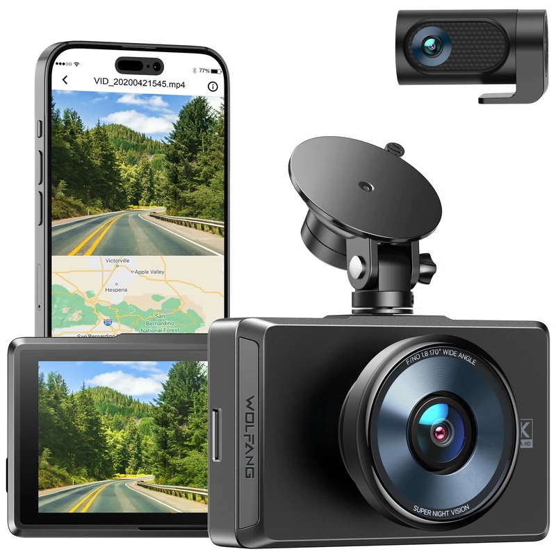 WOLFANG 4K Dash Cam with WiFi, Ultra HD Car Camera